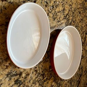 Lot of two Emile Henry Ceramic Oval Baking Dishs Red 8.5"
